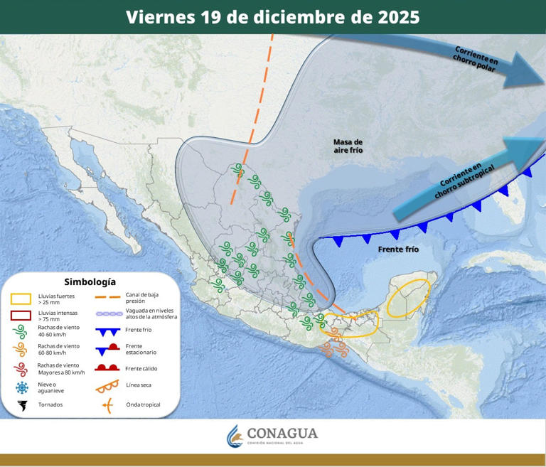 Pronóstico del clima para este viernes 19 de diciembre del 2025. | Crédito: SMN