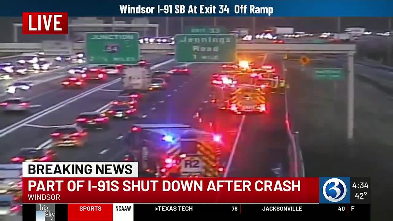 Multi-vehicle crash on I-91 south in Windsor shuts down lanes