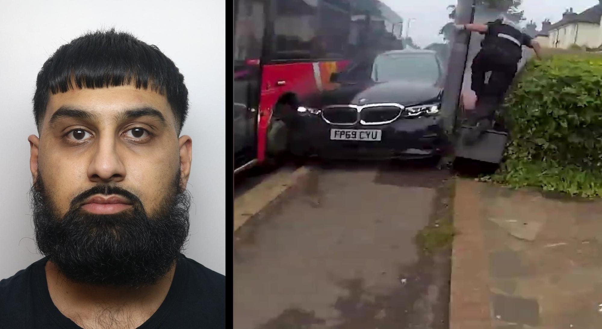 Watch: Shocking moment BMW driver mounted pavement and smashed into ...