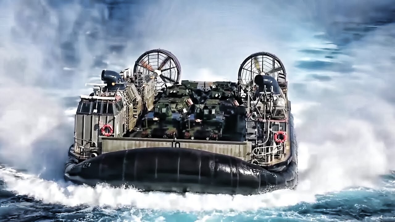 US Navy LCAC hovercraft launch & recovery