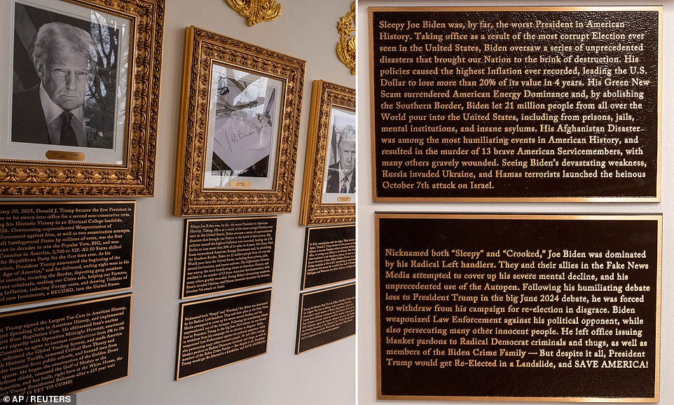 Trump installs new White House plaques mocking predecessors
