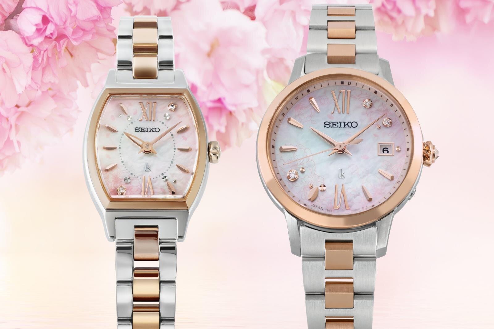 セイコー ルキア“水面に映る桜”着想腕時計、花びら舞う白蝶貝ダイヤル
