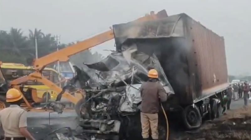 Horror on Karnataka highway: Sleeper bus bursts into flames after truck ...