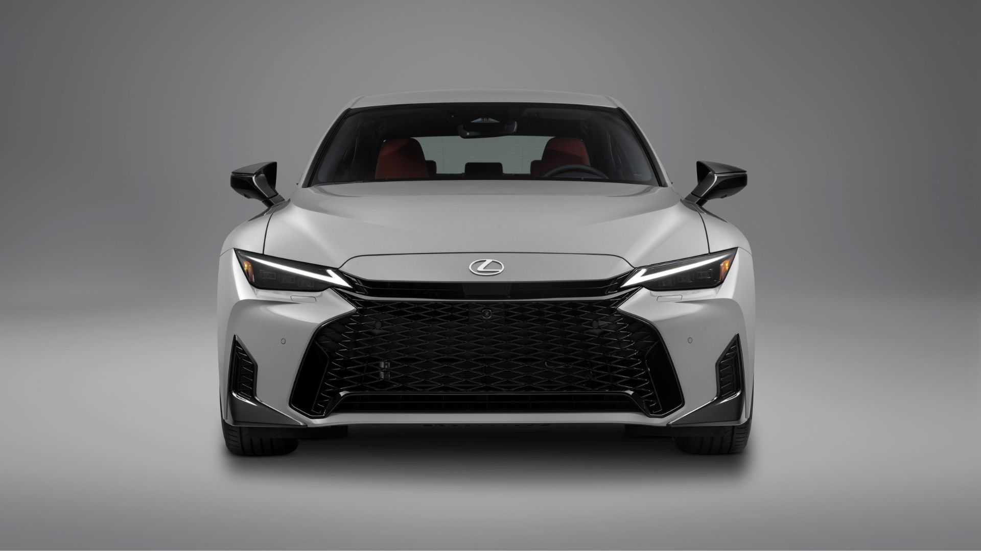Static front-end shot of a gray 2026 Lexus IS 350.