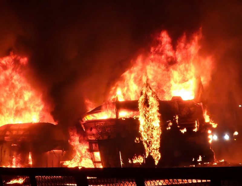 5 killed in Karnataka as bus catches fire after colliding with truck