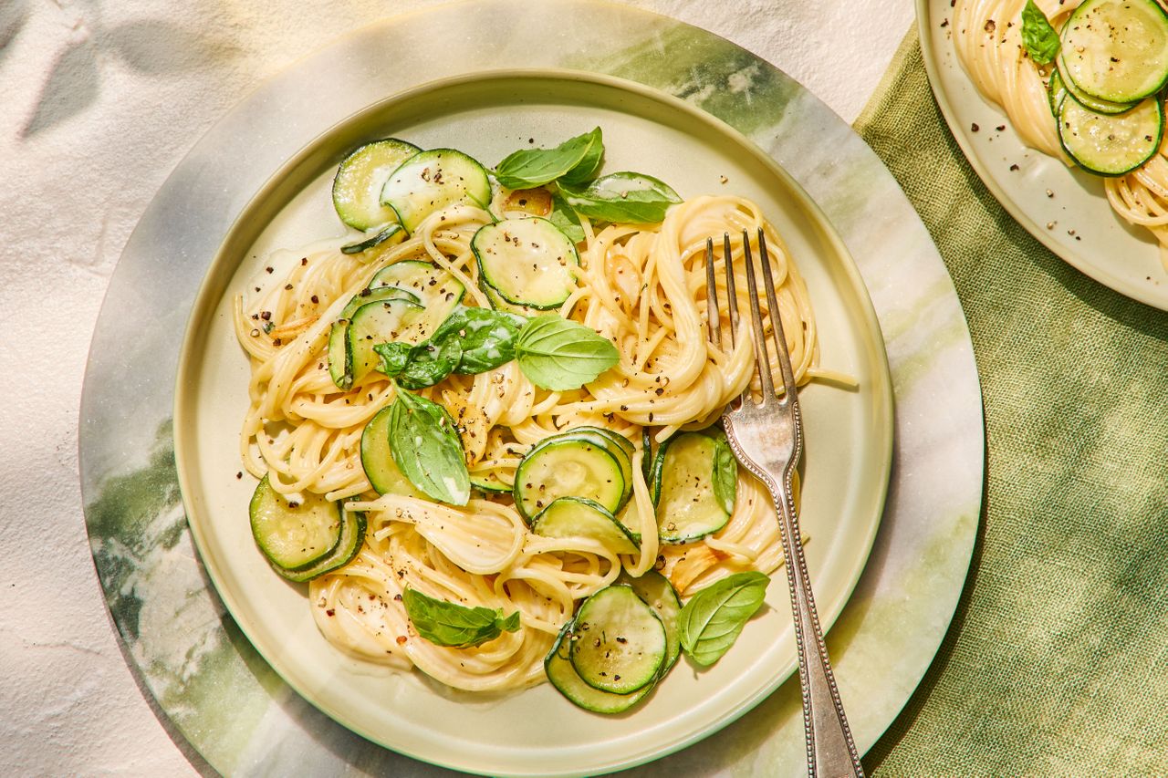 Southern Living Easy Zucchini-Basil Pasta on a plate to serve