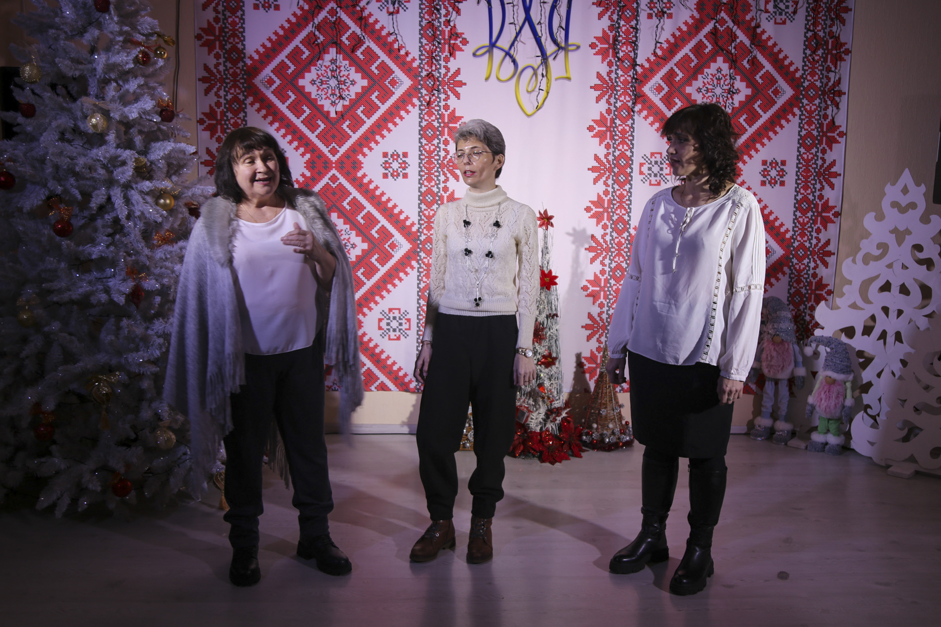 From left, Dekhtyar, Ametova and Aleksahina. The trio agree that singing is one of the only reprieves they have left. (Siobhán O'Grady/The Washington Post)