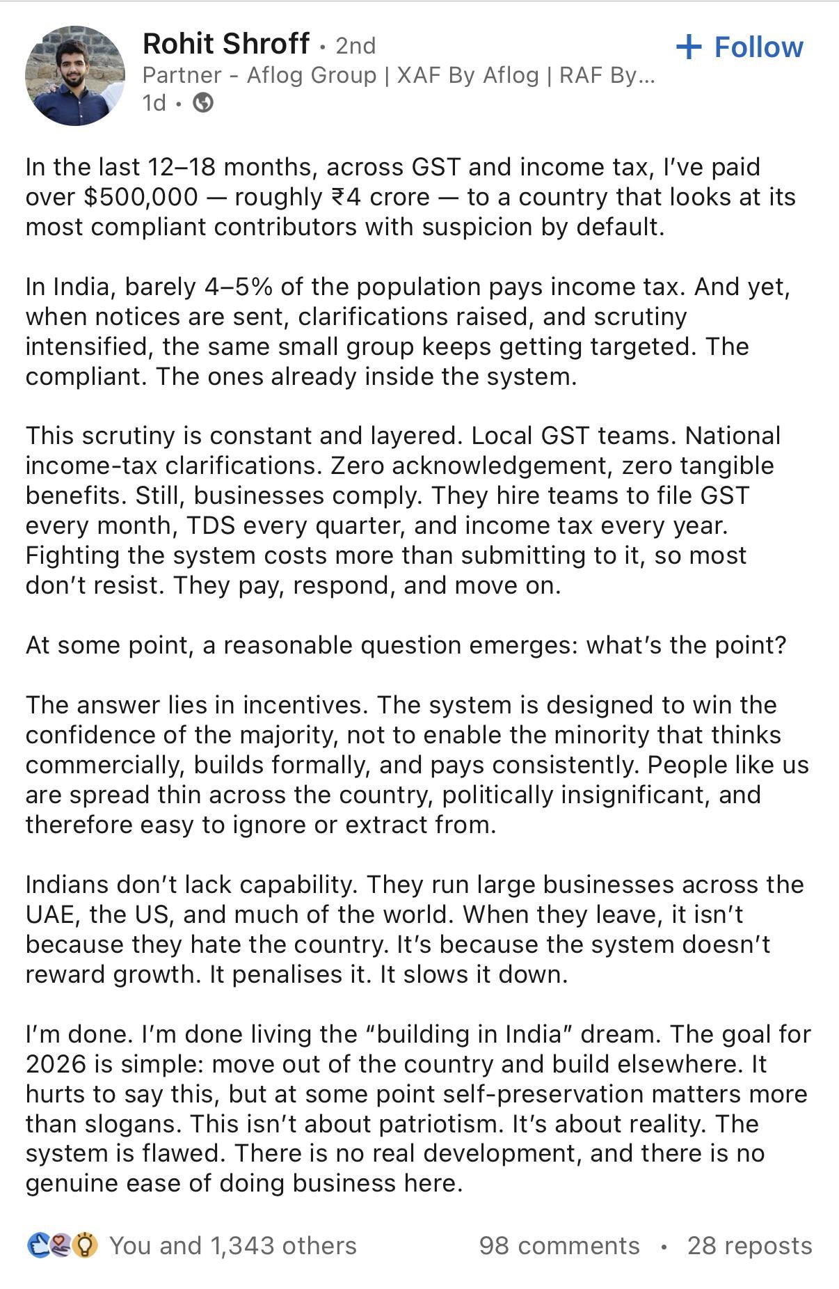 Bengaluru entrepreneur says ₹4 crore in taxes made him quit building in ...