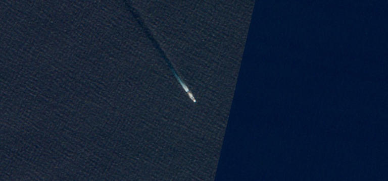 Image captured by the European Space Agency’s Sentinel-2 satellites showing the MV “Ocean Trader” on December 24, 2025.