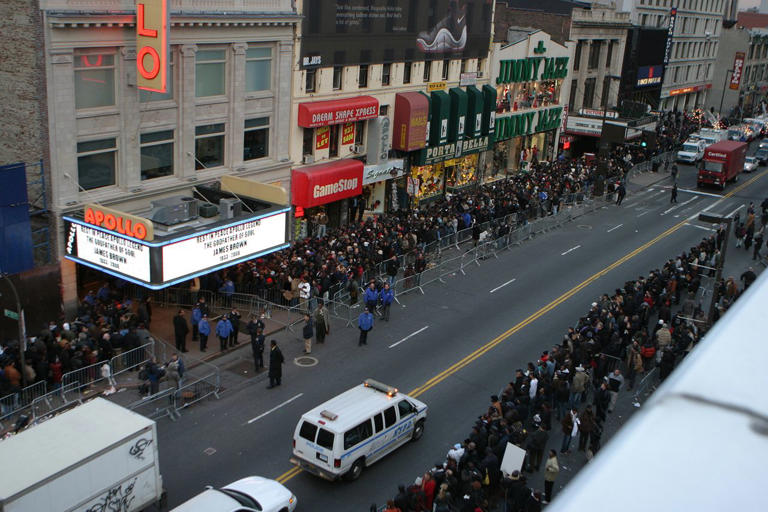 Bill Tompkins/Getty James Brown's memorial service at the Apollo Theatre on December 28, 2006 in New York City