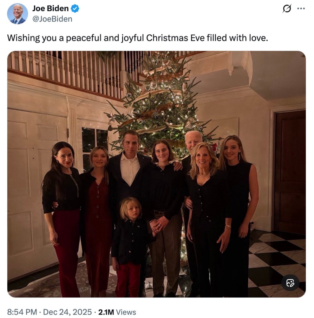 Biden shares perplexing family Christmas photo with himself hidden in ...