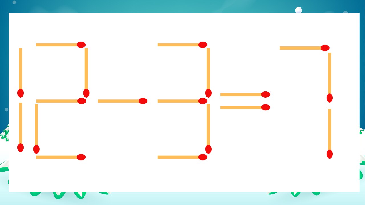 マッチ棒 マッチ棒クイズ】1本だけ動かして正しい式に：12-3=7?