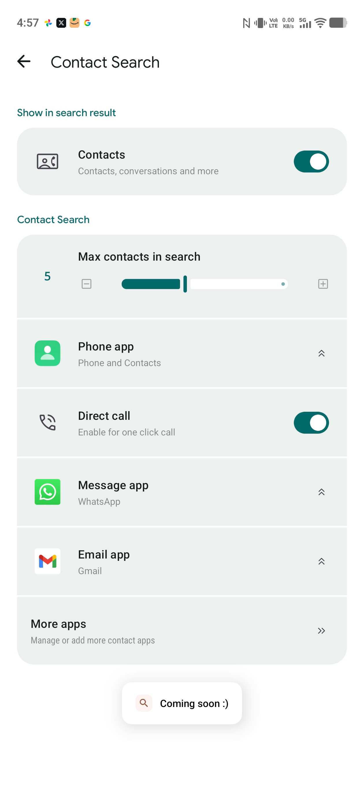 Contact search option in Pixel Search app