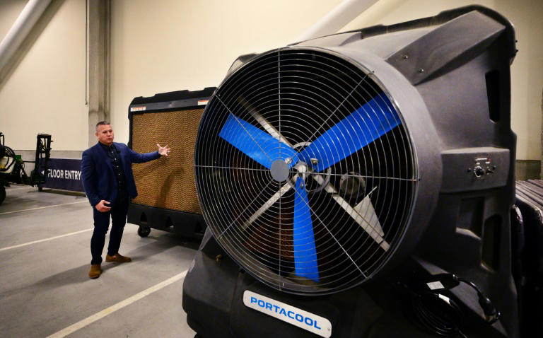 Giant misting fans will be deployed around the SoFi Stadium in Los Angeles if temperatures rise above 80F