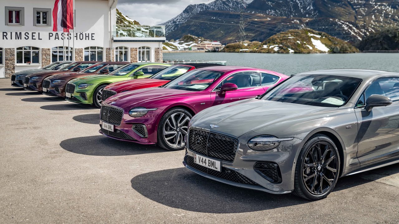 Colorful Bentley GT models on display