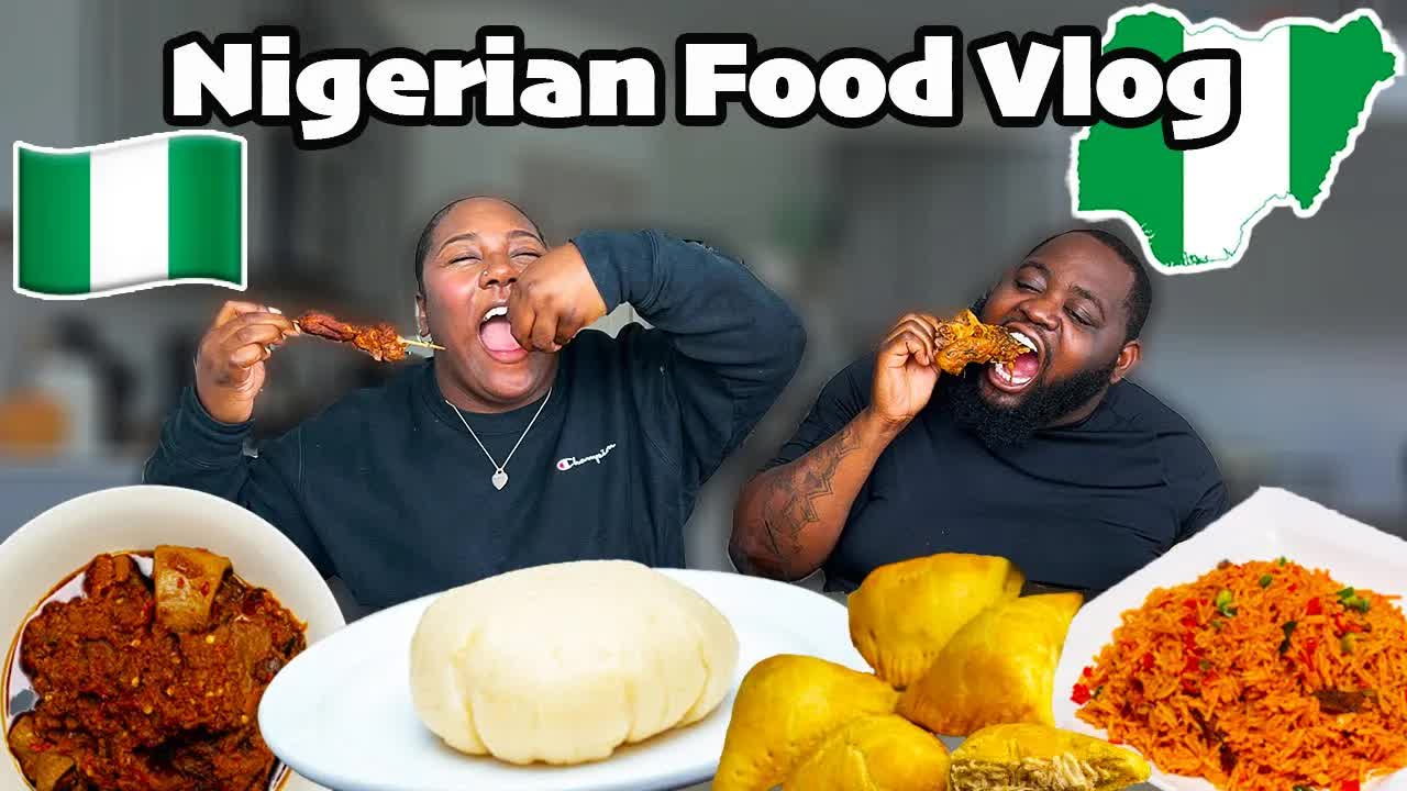 Trying Nigerian food for the first time | Nigerian fufu, jollof rice ...