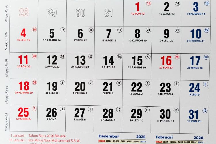 Tanggal Merah Januari 2026: Libur Nasional, Cuti Bersama, dan Akhir Pekan Panjang