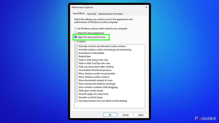 Windows 11 performance menu.
