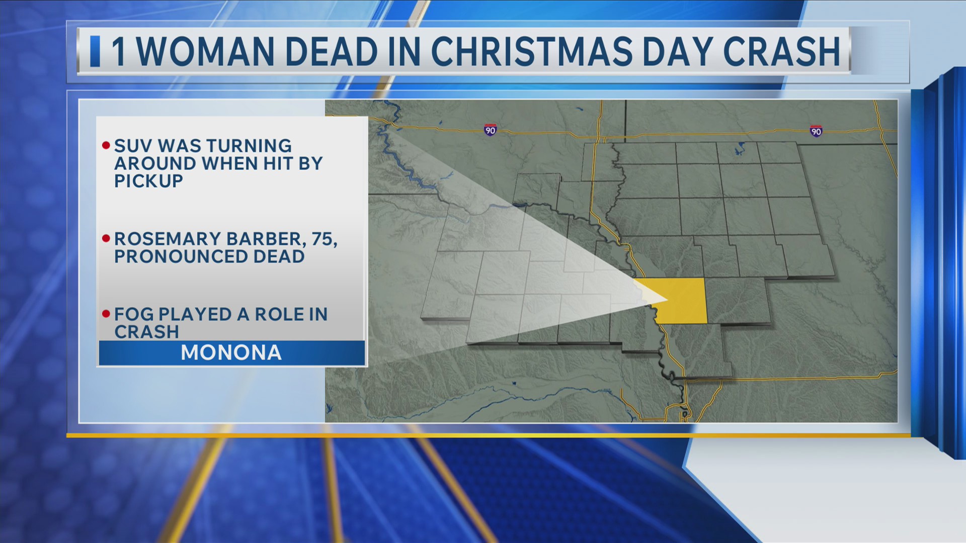 1 woman dead in Christmas Day crash