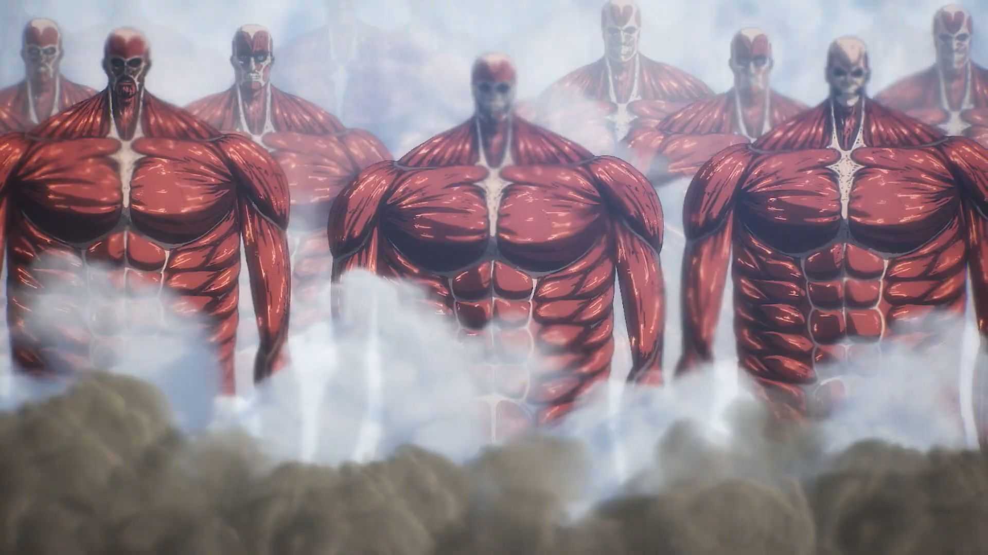 Giant titans destroy the world in the Rumbling in Attack on Titan the Movie_ The Last Attack