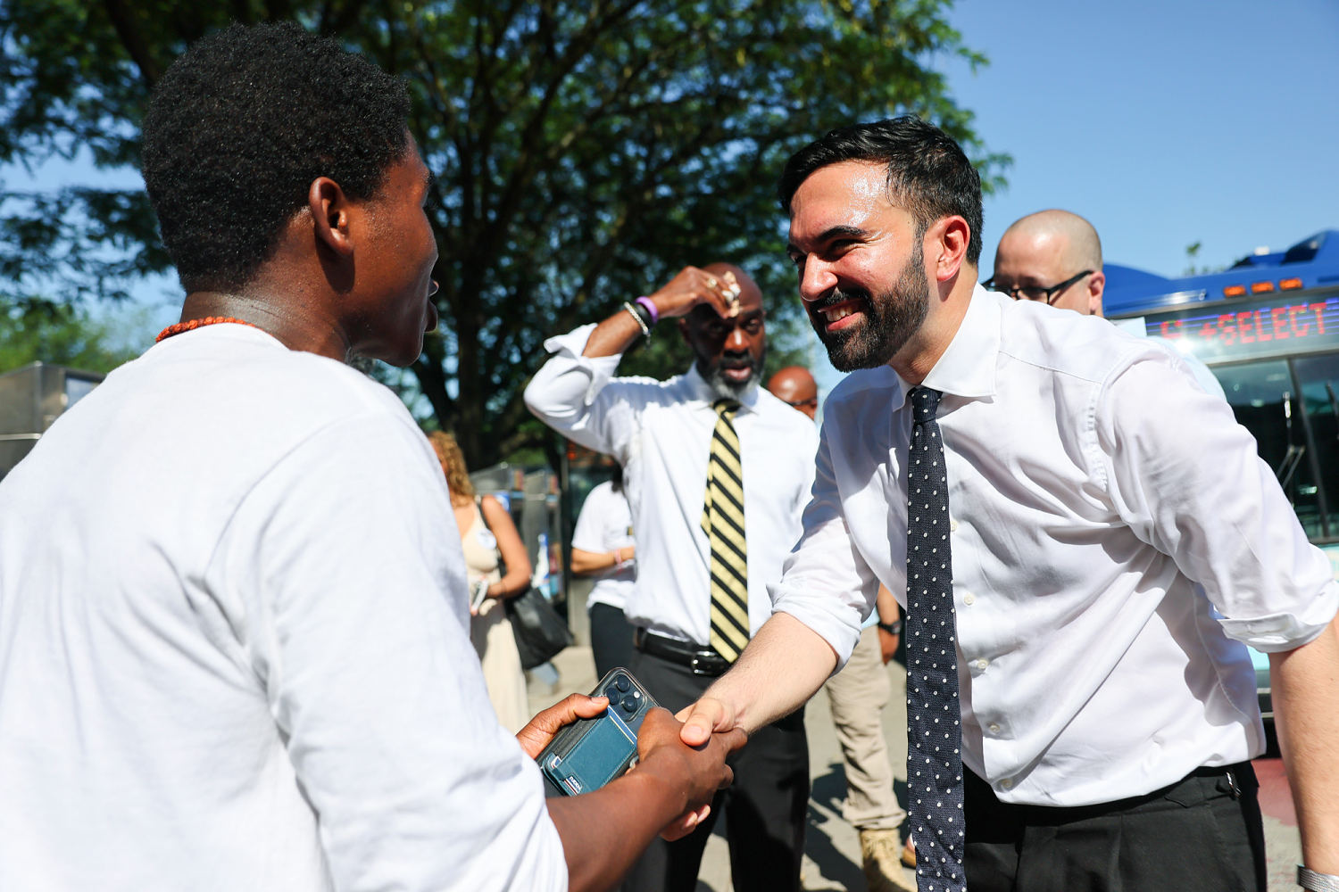 New York Mayor Zohran Mamdani, D-N.Y., greets voters in the South Bronx of New York City on June 24. (Michael M. Santiago / Getty Images)
