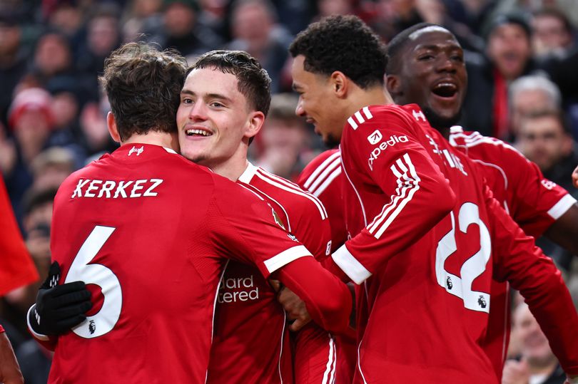 Florian Wirtz of Liverpool celebrates after scoring a goal to make it 2-0 during the Premier League match against Wolverhampton Wanderers