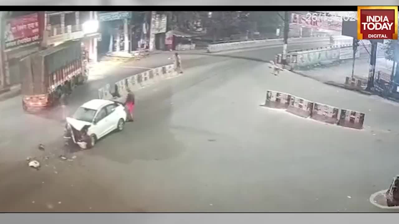 Video: Speeding car rams into truck in UP's Muzaffarnagar