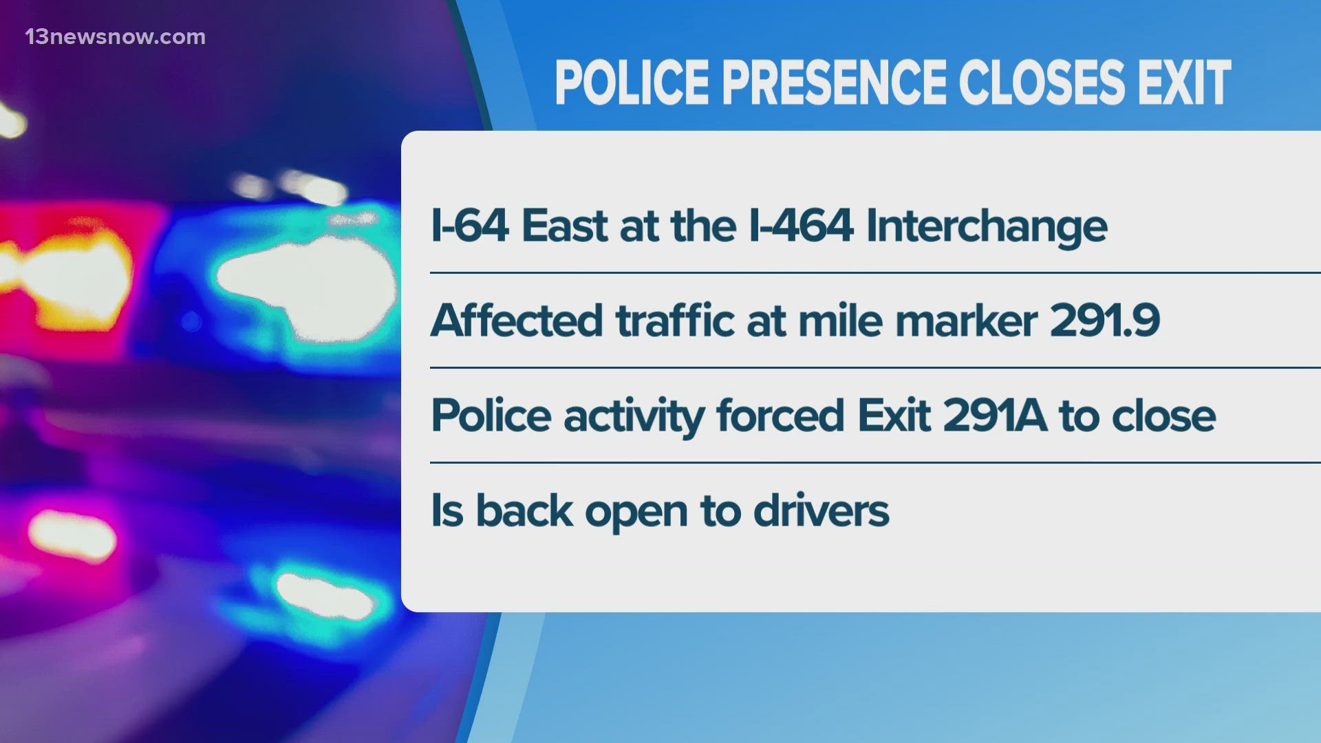 Police activity closes interstate exit Saturday
