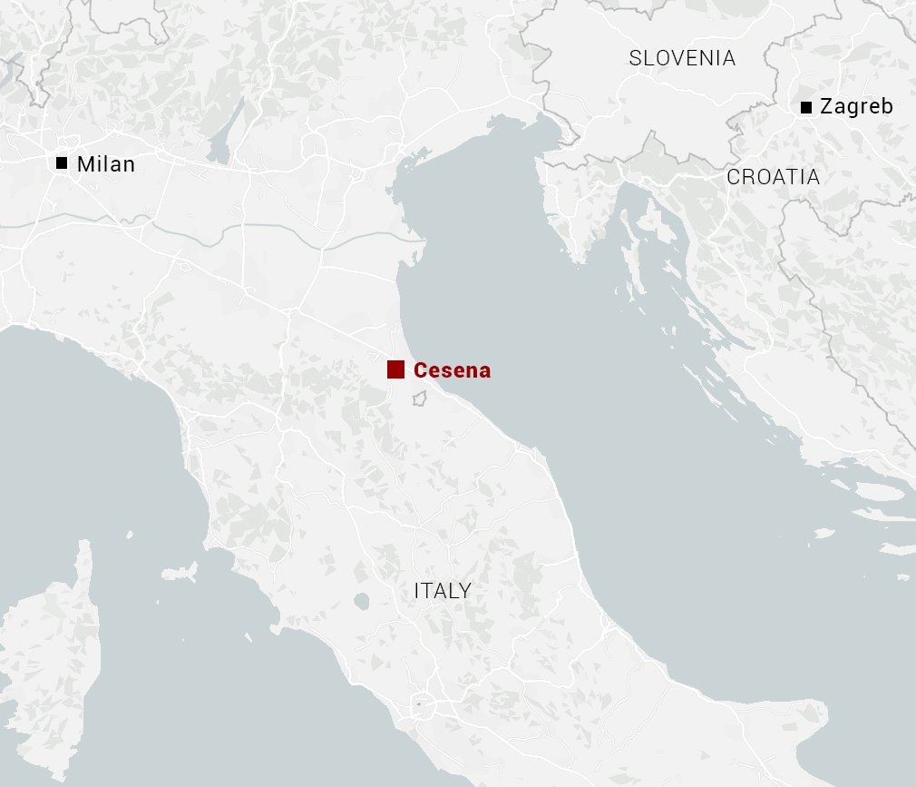 The city of Cesena, Italy, on a map.
