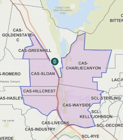 The locations in Castaic where residents were temporarily asked to shelter in place due to the gas line break.  / Credit: Los Angeles County Sheriff's Department