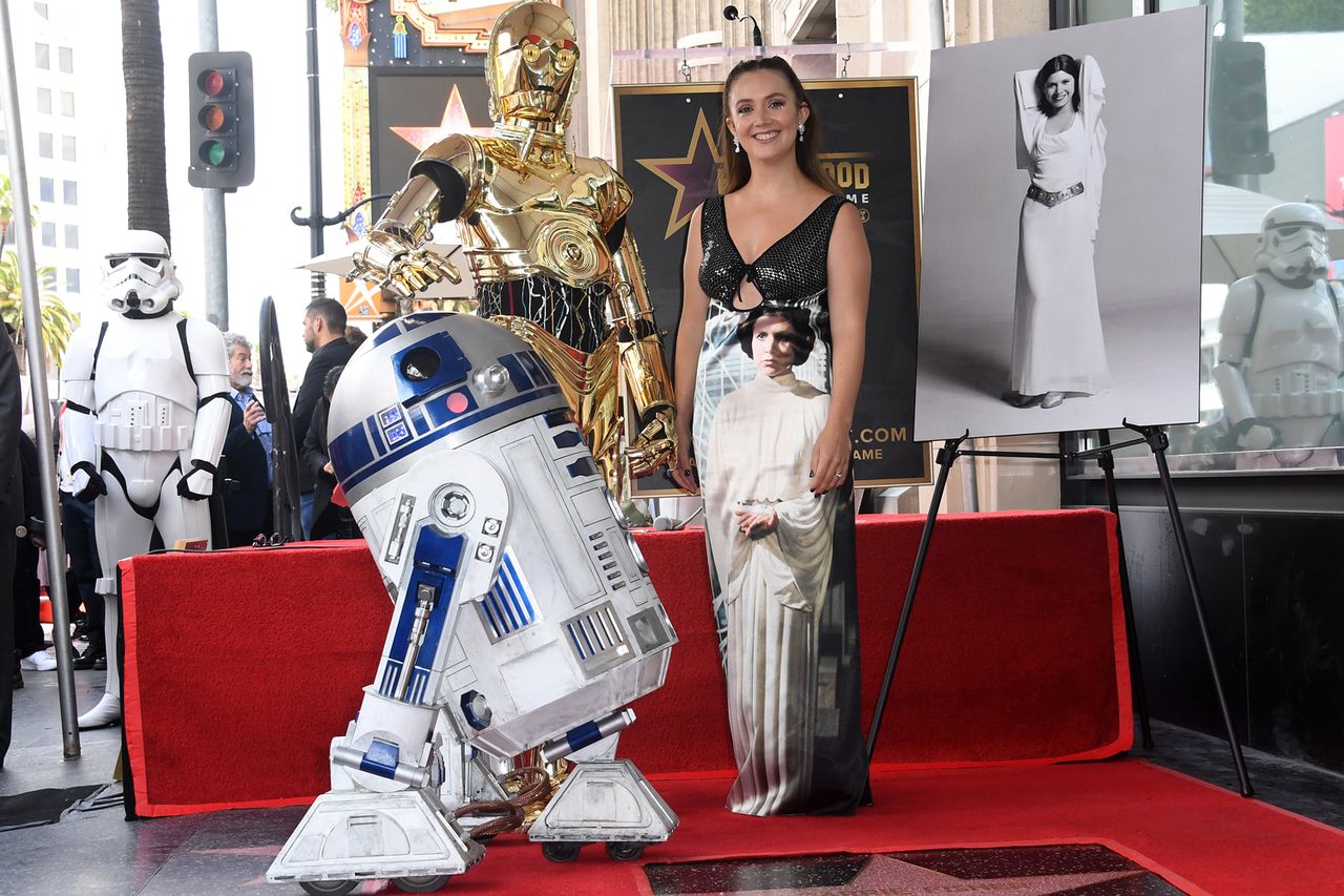 Albert L. Ortega/Getty Billie Lourd and characters from 'Star Wars' at Carrie Fisher's posthumous Hollywood Walk of Fame star ceremony in May 2023