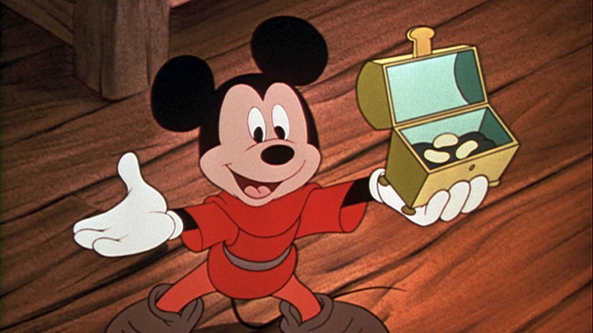 Mickey holds a box of magic beans in Fun and Fancy Free