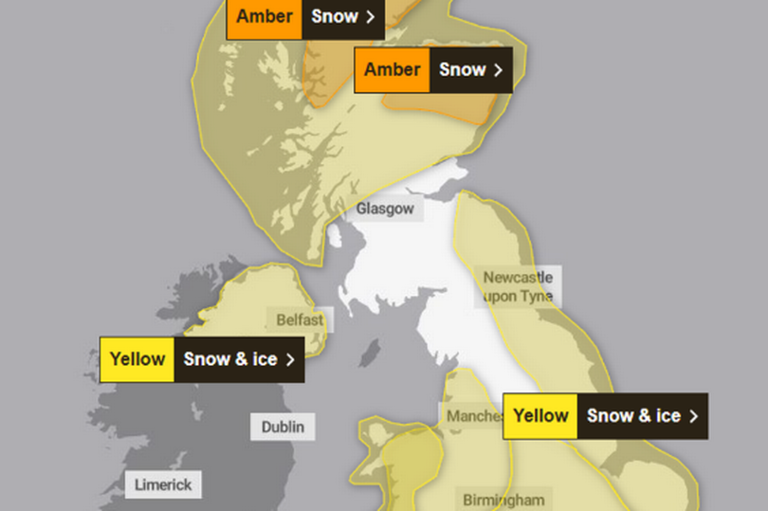Met Office issues full list of 12 UK areas to get snow by Tuesday