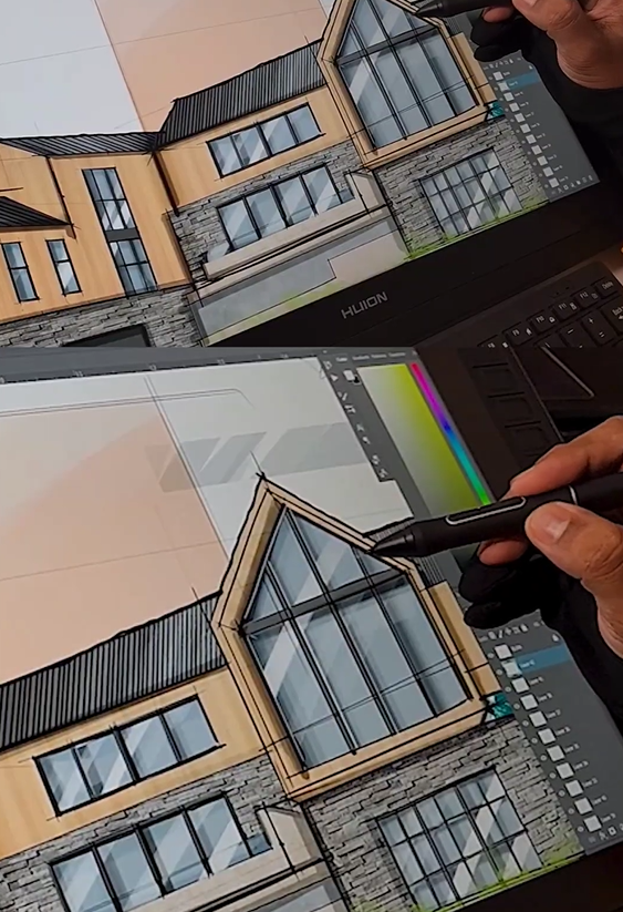 Architecture illustration process in Photoshop | Digital drawing tutorial