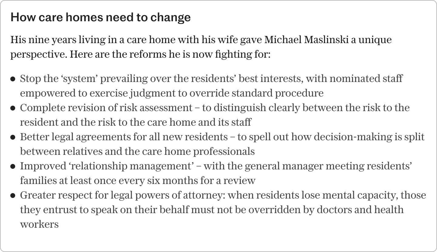 I moved into a nursing home to be with my wife. This is how the care system needs to change