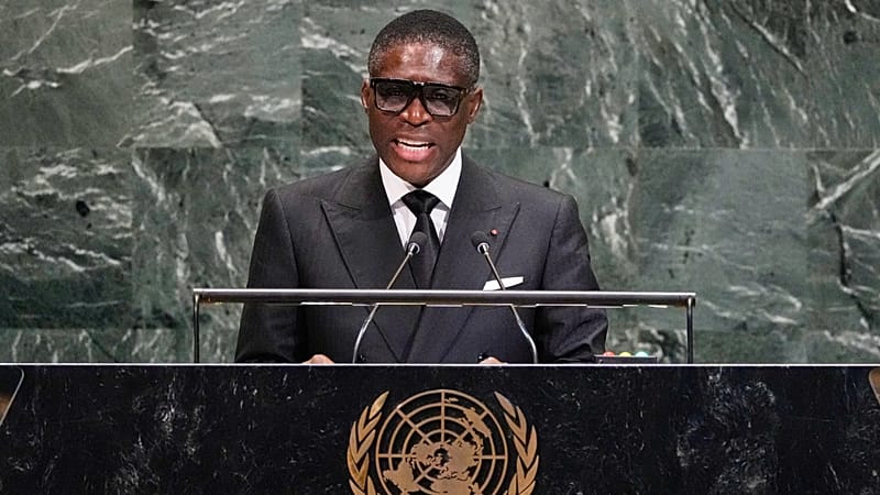 Le vice-président de la Guinée équatoriale, Teodoro Nguema Obiang Mangue, s'adresse à la 80e session de l'Assemblée générale des Nations unies, le 25 septembre 2025.