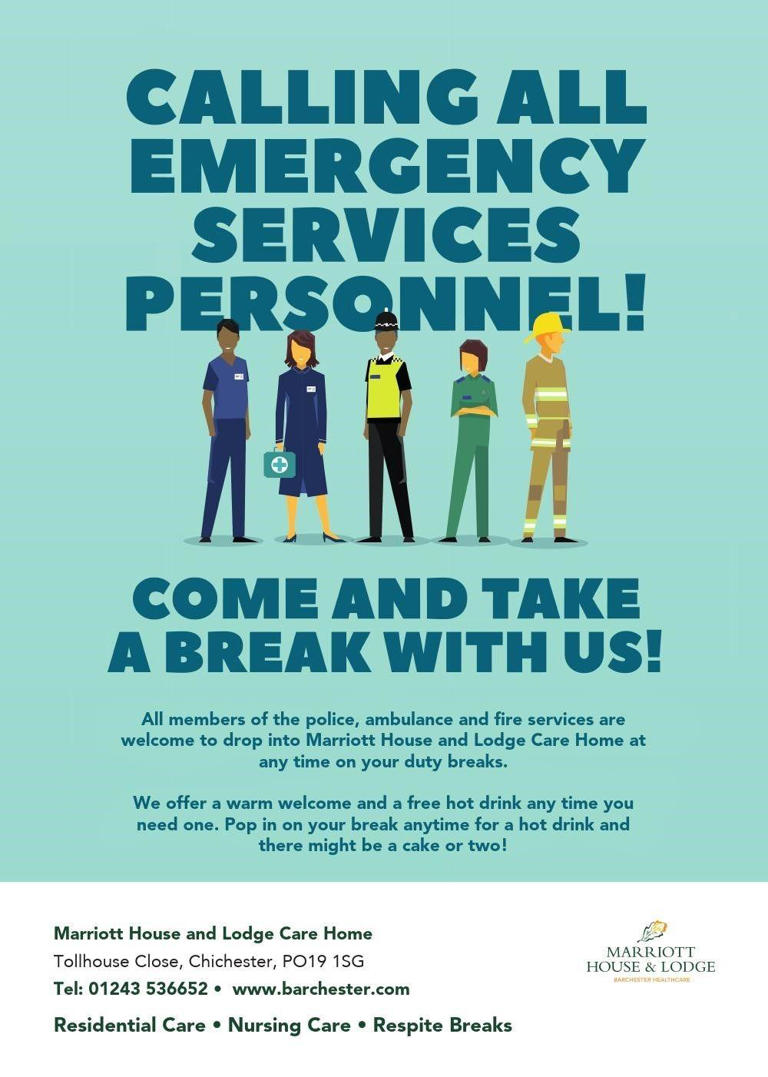 Free cuppa and cake for emergency services at Chichester care home