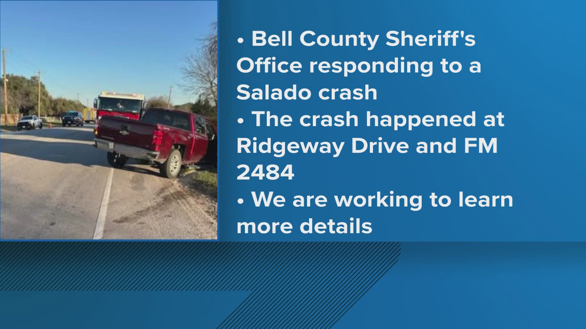 Bell County Sheriff's Office investigates fatal crash near Salado