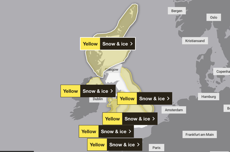 Met Office maps show new snow and ice warnings as UK schools close