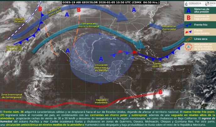 Pronóstico del clima en México hoy 5 de enero de 2026. | Foto: Conagua