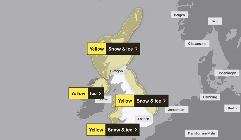 Met Office maps show new snow and ice warnings as UK schools close