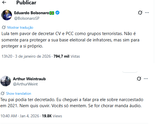 Ex-assessor e ministro de Bolsonaro rebate Eduardo (Foto: X)