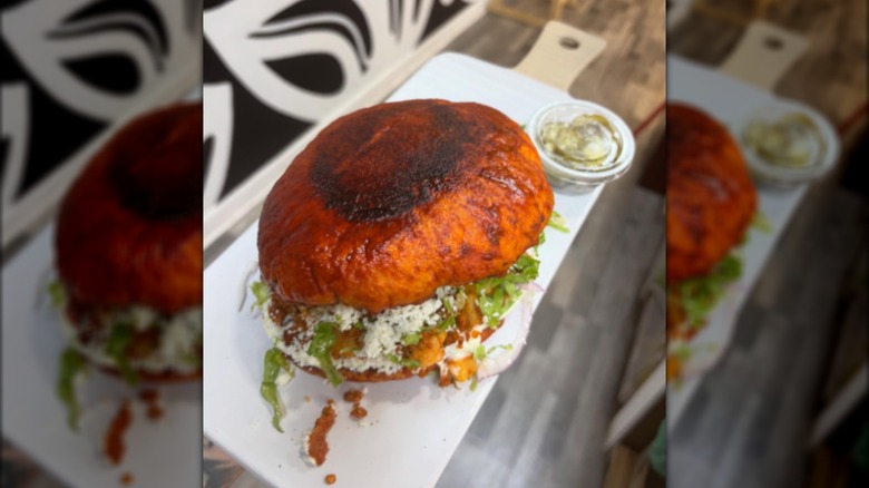 Pambazo sandwich on cutting board