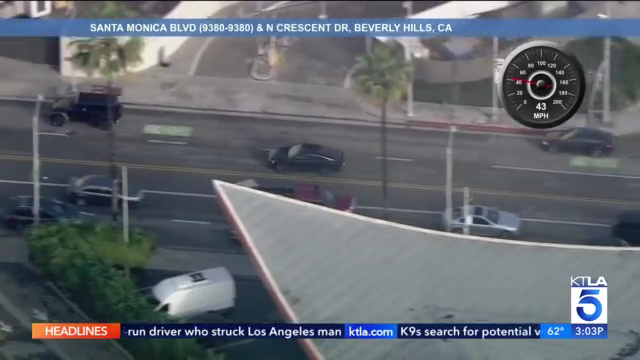 Police chase of stolen vehicle in Hollywood and Beverly Hills