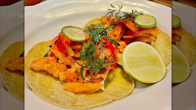 Soft-shell crab tacos with lime and cucumber