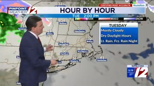 WPRI 12 weather forecast 1/5/26 light snow/rain mixture tonight