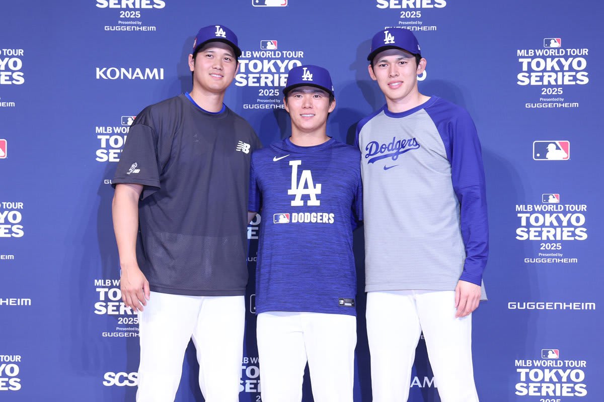左から大谷翔平、山本由伸。佐々木朗希