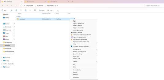 Opening the classic context menu using Shift and right-click.