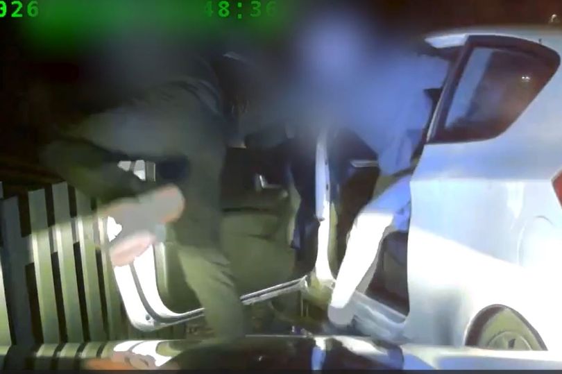 Dramatic moment suspects jump from boxed-in car after high-speed chase
