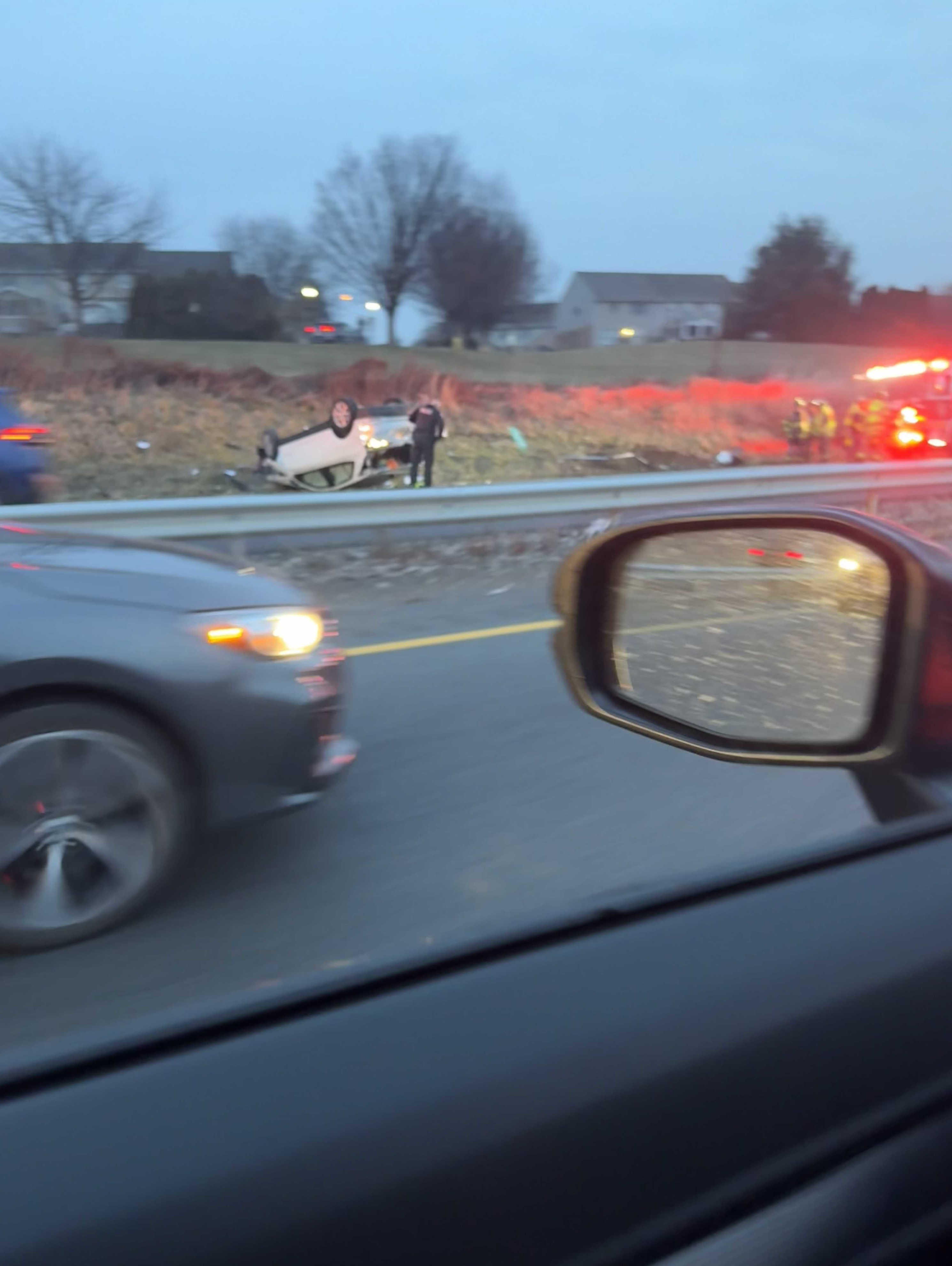 Vehicle flips over on Route 30